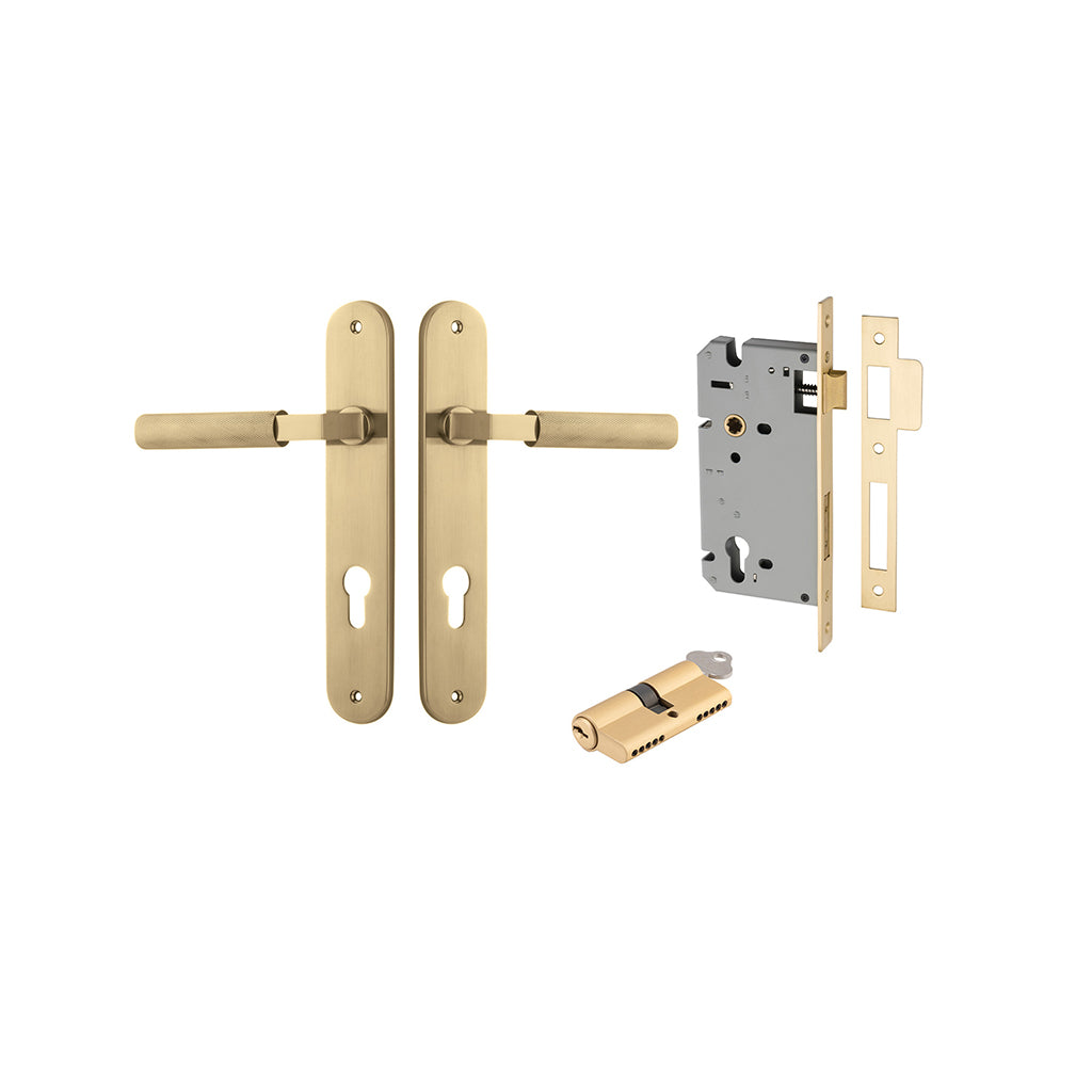 Brunswick Lever - Oval Backplate Brushed Gold PVD / Entrance / Entrance Kit Dual Function (Key-Key)