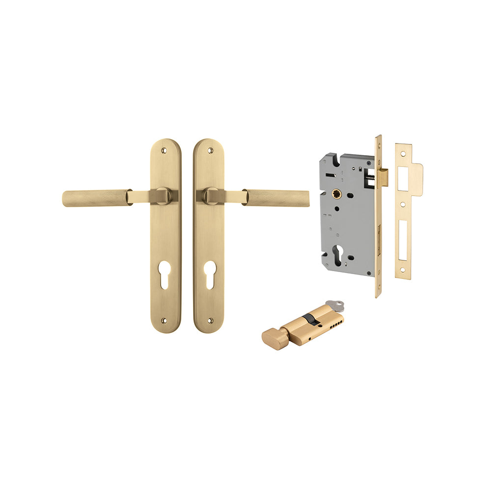 Brunswick Lever - Oval Backplate Brushed Gold PVD / Entrance / Entrance Kit (Key-Thumb)