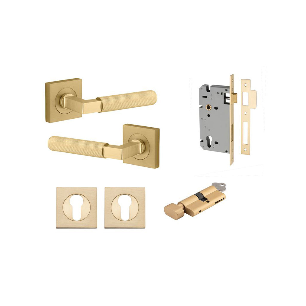 Brunswick Lever - Square Rose Brushed Gold PVD / Entrance / Entrance Kit (Key-Thumb)