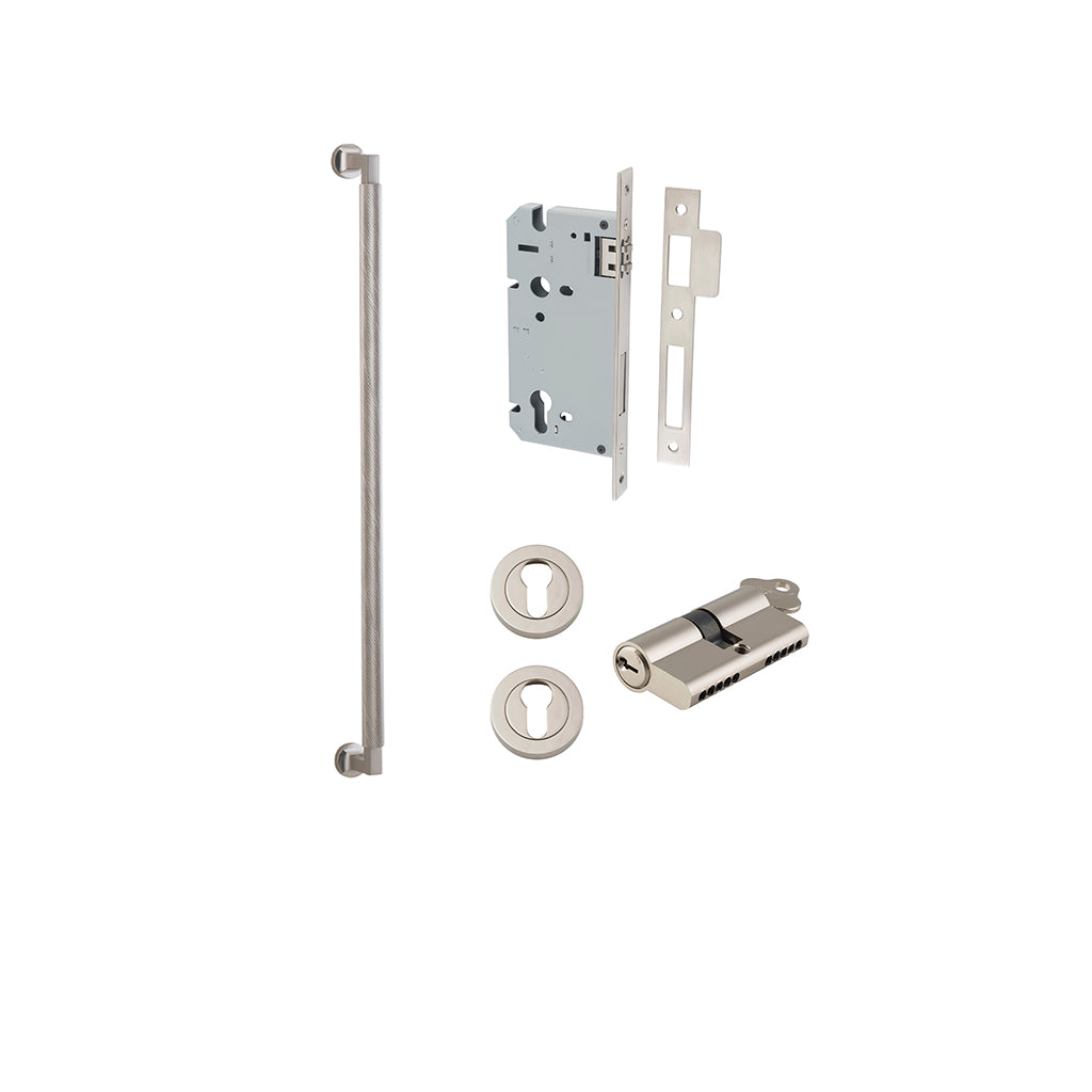 Brunswick Pull Handle Satin Nickel / 600mm / Entrance Kit Dual Function (Key-Key)