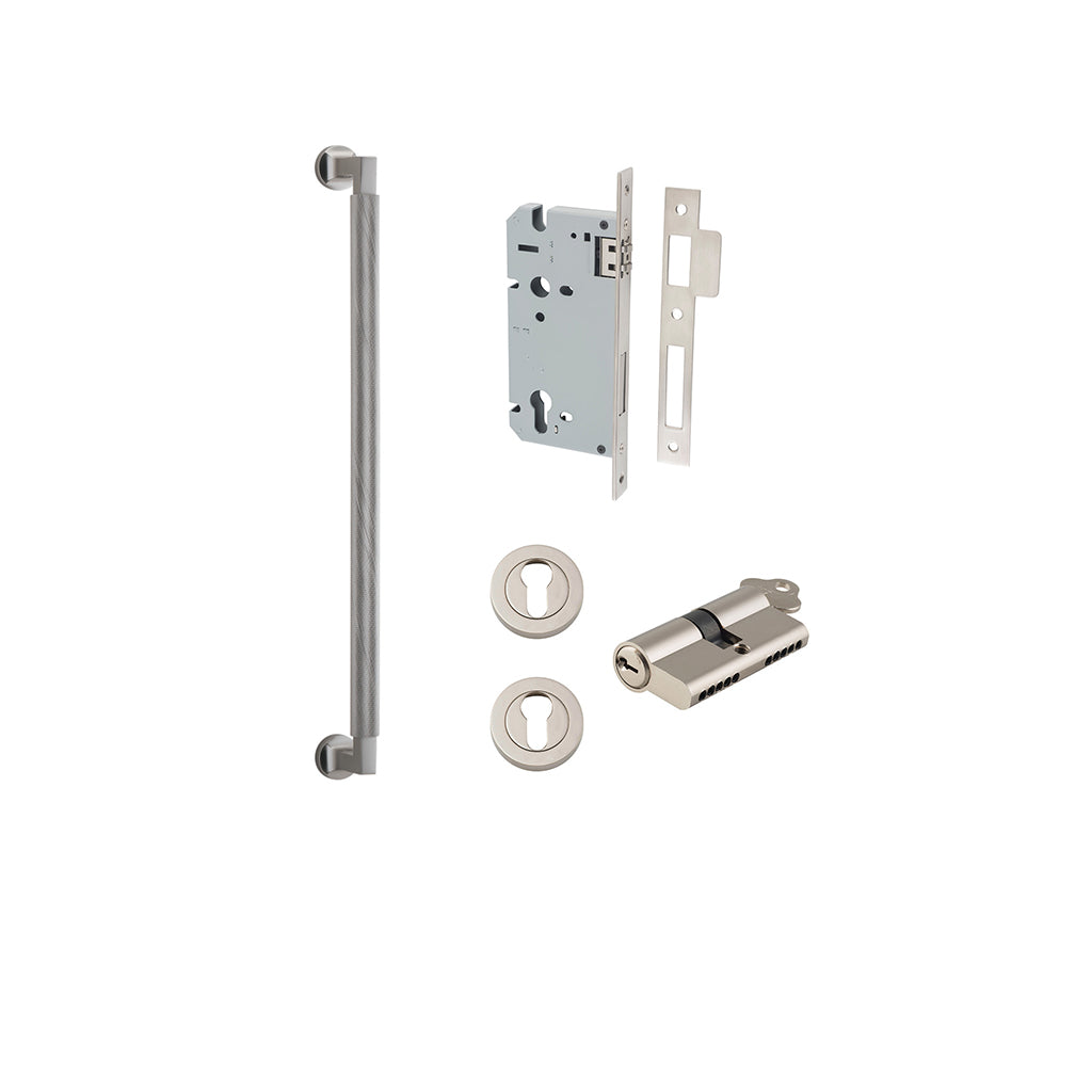 Brunswick Pull Handle Satin Nickel / 450mm / Entrance Kit Dual Function (Key-Key)