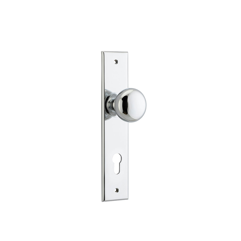 Cambridge Knob - Chamfered Backplate Polished Chrome / Entrance / Lever Set Only