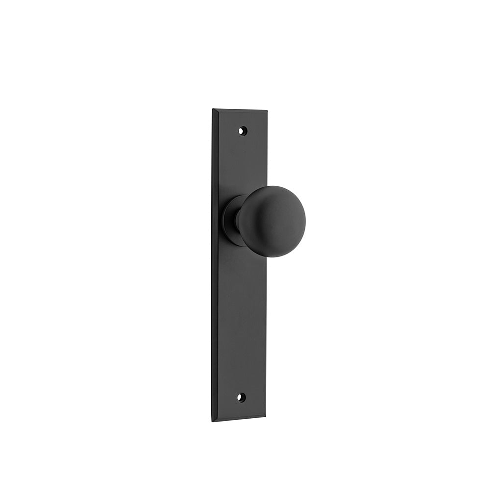 Cambridge Knob - Chamfered Backplate Matt Black / Passage / Lever Set Only