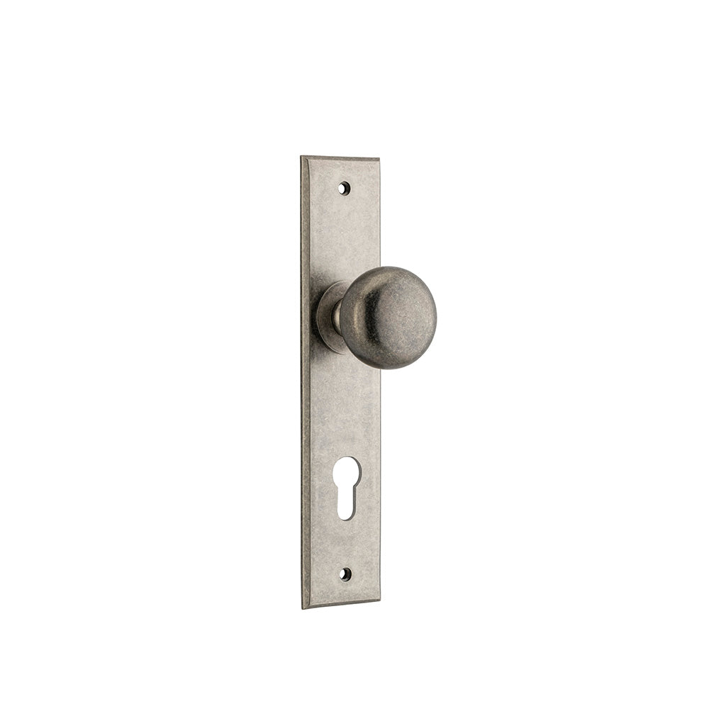 Cambridge Knob - Chamfered Backplate Distressed Nickel / Entrance / Lever Set Only