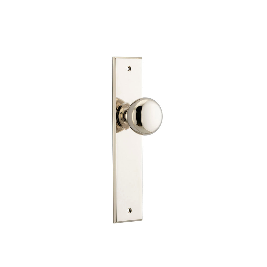 Cambridge Knob - Chamfered Backplate Polished Nickel / Passage / Lever Set Only