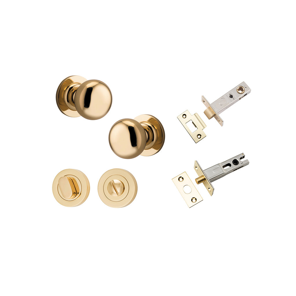 Cambridge Knob - Round Rose Polished Brass / Privacy / Separate Privacy Kit
