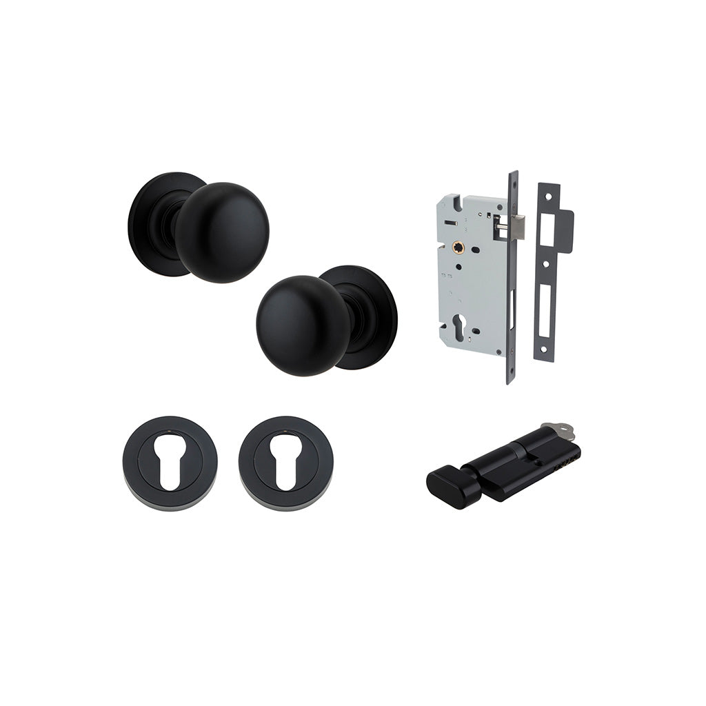 Cambridge Knob - Round Rose Matt Black / Entrance / Entrance Kit (Key-Thumb)