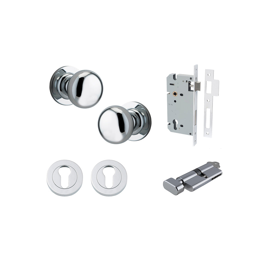 Cambridge Knob - Round Rose Polished Chrome / Entrance / Entrance Kit (Key-Thumb)