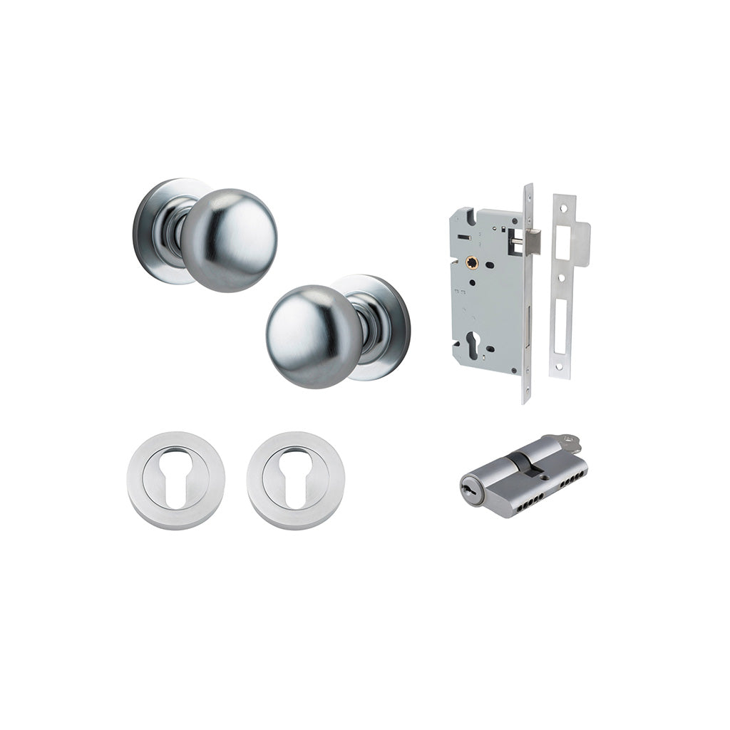 Cambridge Knob - Round Rose Brushed Chrome / Entrance / Entrance Kit Dual Function (Key-Key)