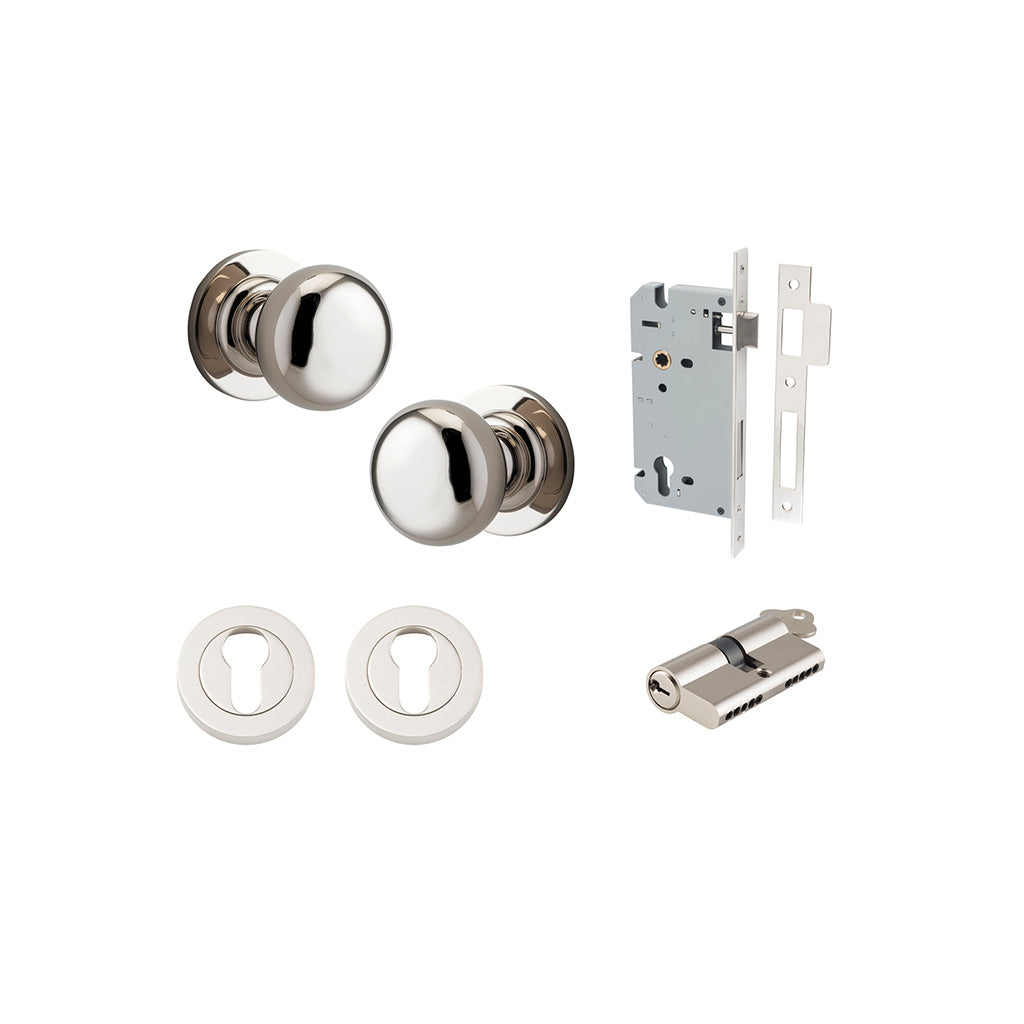 Cambridge Knob - Round Rose Polished Nickel / Entrance / Entrance Kit Dual Function (Key-Key)