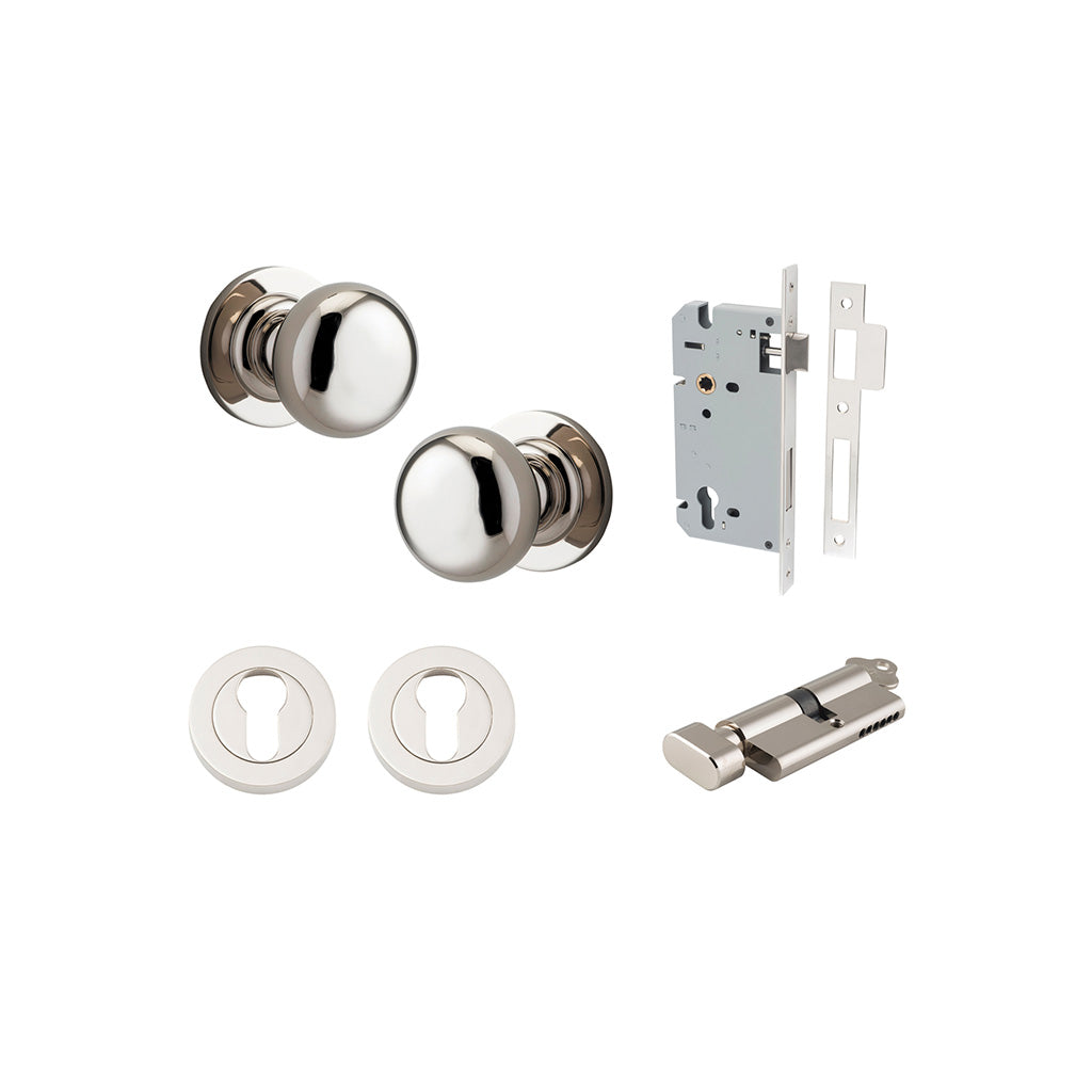 Cambridge Knob - Round Rose Polished Nickel / Entrance / Entrance Kit (Key-Thumb)