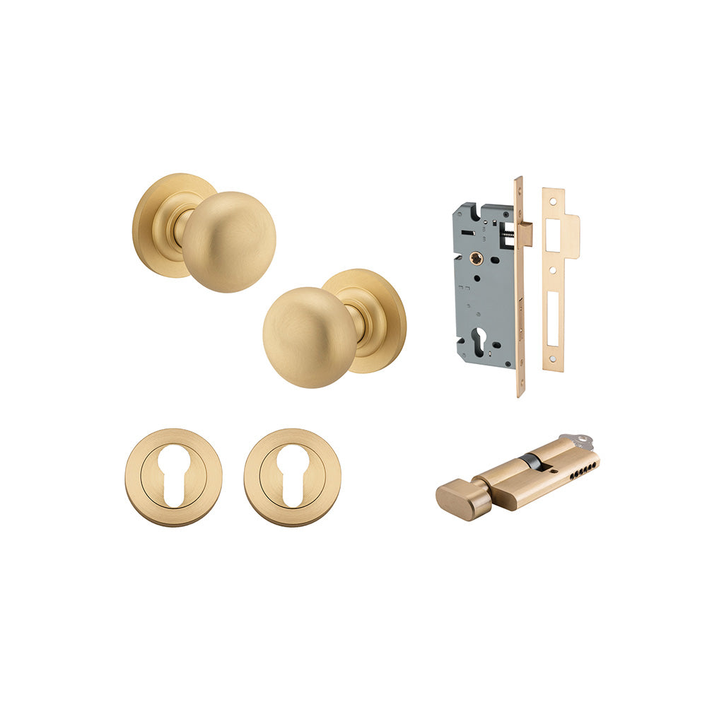 Cambridge Knob - Round Rose Brushed Brass / Entrance / Entrance Kit (Key-Thumb)