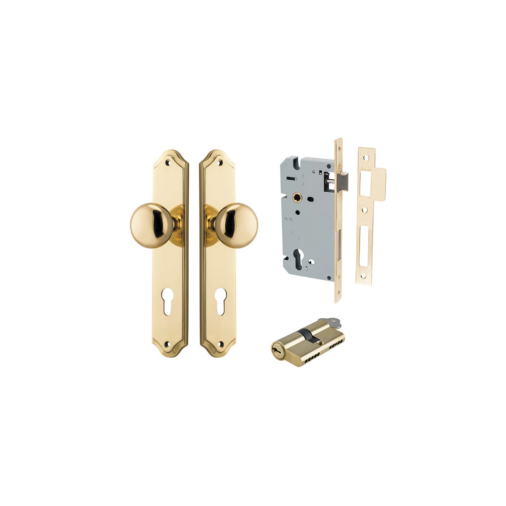 Cambridge Knob - Shouldered Backplate Polished Brass / Entrance / Entrance Kit Dual Function (Key-Key)