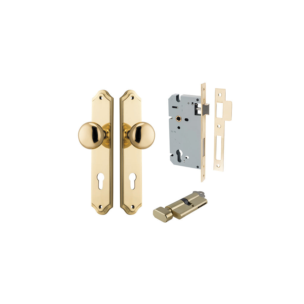 Cambridge Knob - Shouldered Backplate Polished Brass / Entrance / Entrance Kit (Key-Thumb)