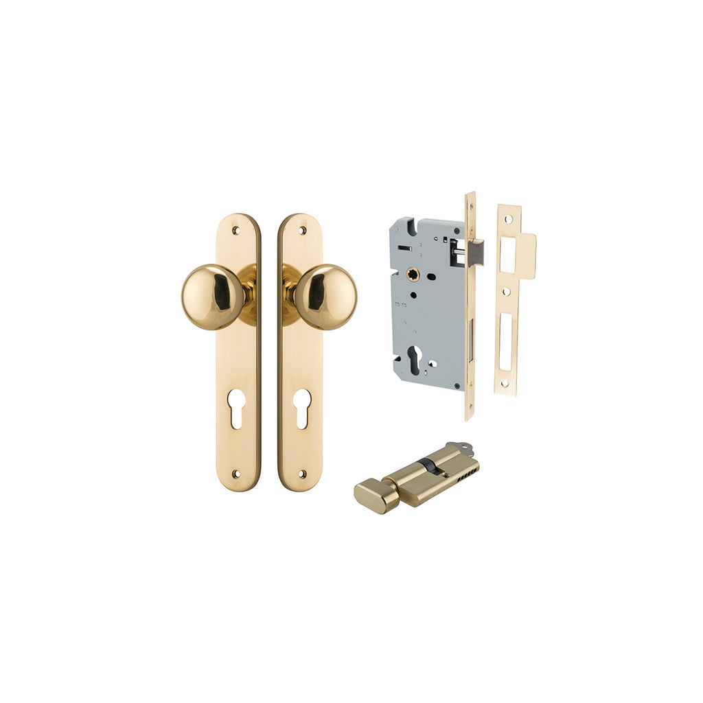 Cambridge Knob - Oval Backplate Polished Brass / Entrance / Entrance Kit (Key-Thumb)