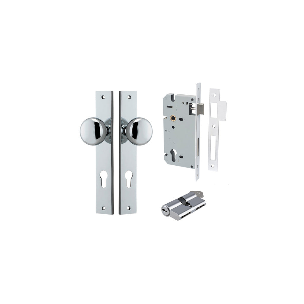 Cambridge Knob - Rectangular Backplate Polished Chrome / Entrance / Entrance Kit Dual Function (Key-Key)