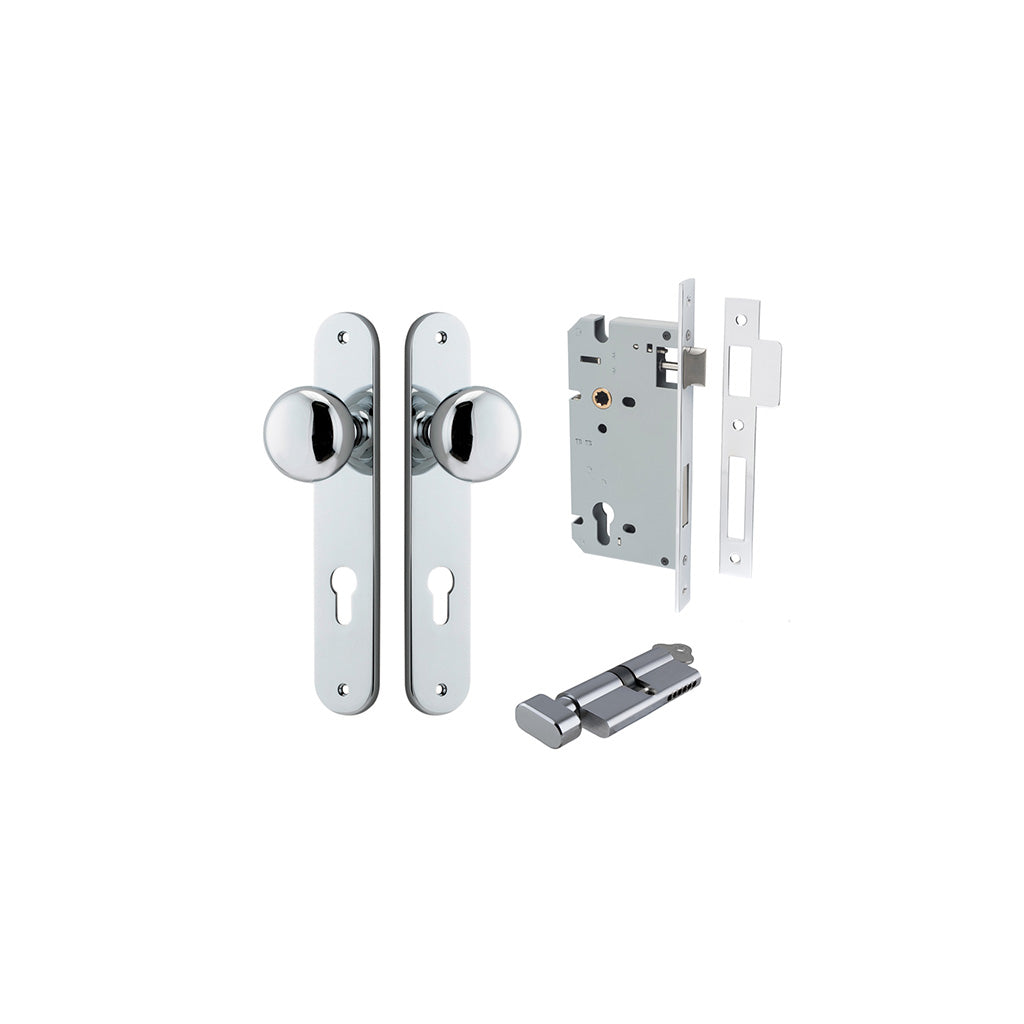 Cambridge Knob - Oval Backplate Polished Chrome / Entrance / Entrance Kit (Key-Thumb)
