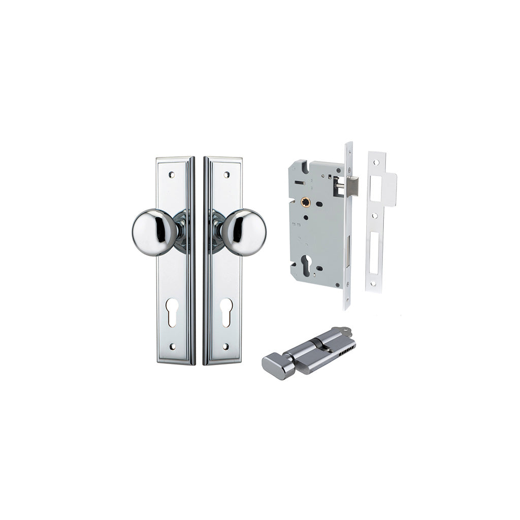 Cambridge Knob - Stepped Backplate Polished Chrome / Entrance / Entrance Kit (Key-Thumb)