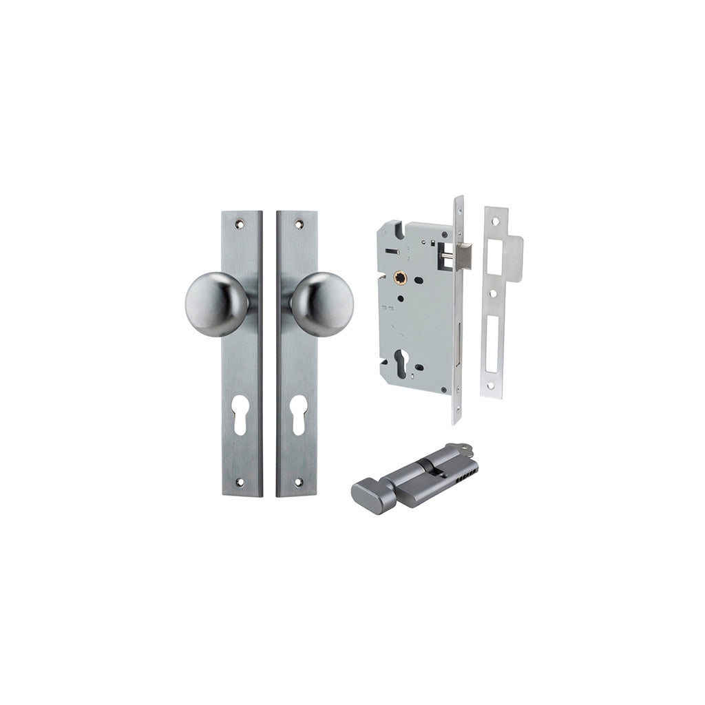 Cambridge Knob - Rectangular Backplate Brushed Chrome / Entrance / Entrance Kit (Key-Thumb)