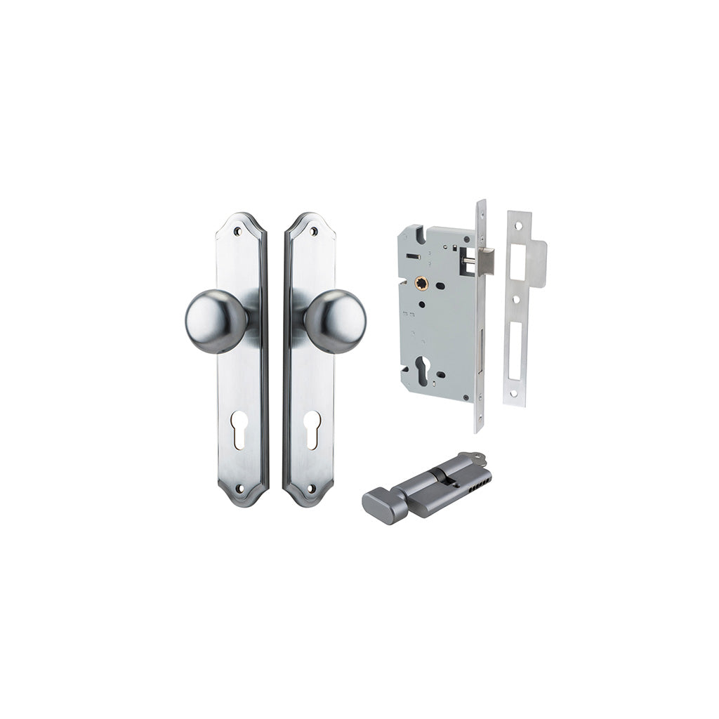 Cambridge Knob - Shouldered Backplate Brushed Chrome / Entrance / Entrance Kit (Key-Thumb)