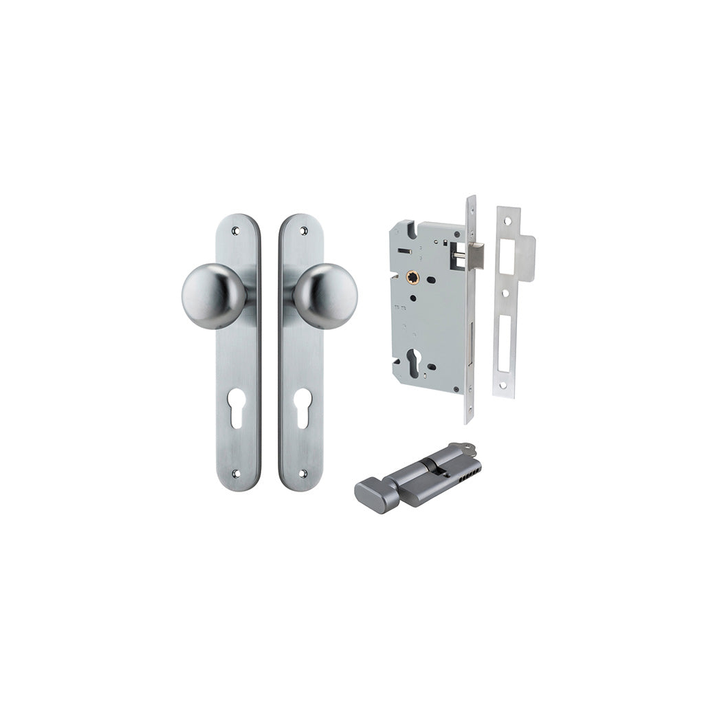 Cambridge Knob - Oval Backplate Brushed Chrome / Entrance / Entrance Kit (Key-Thumb)