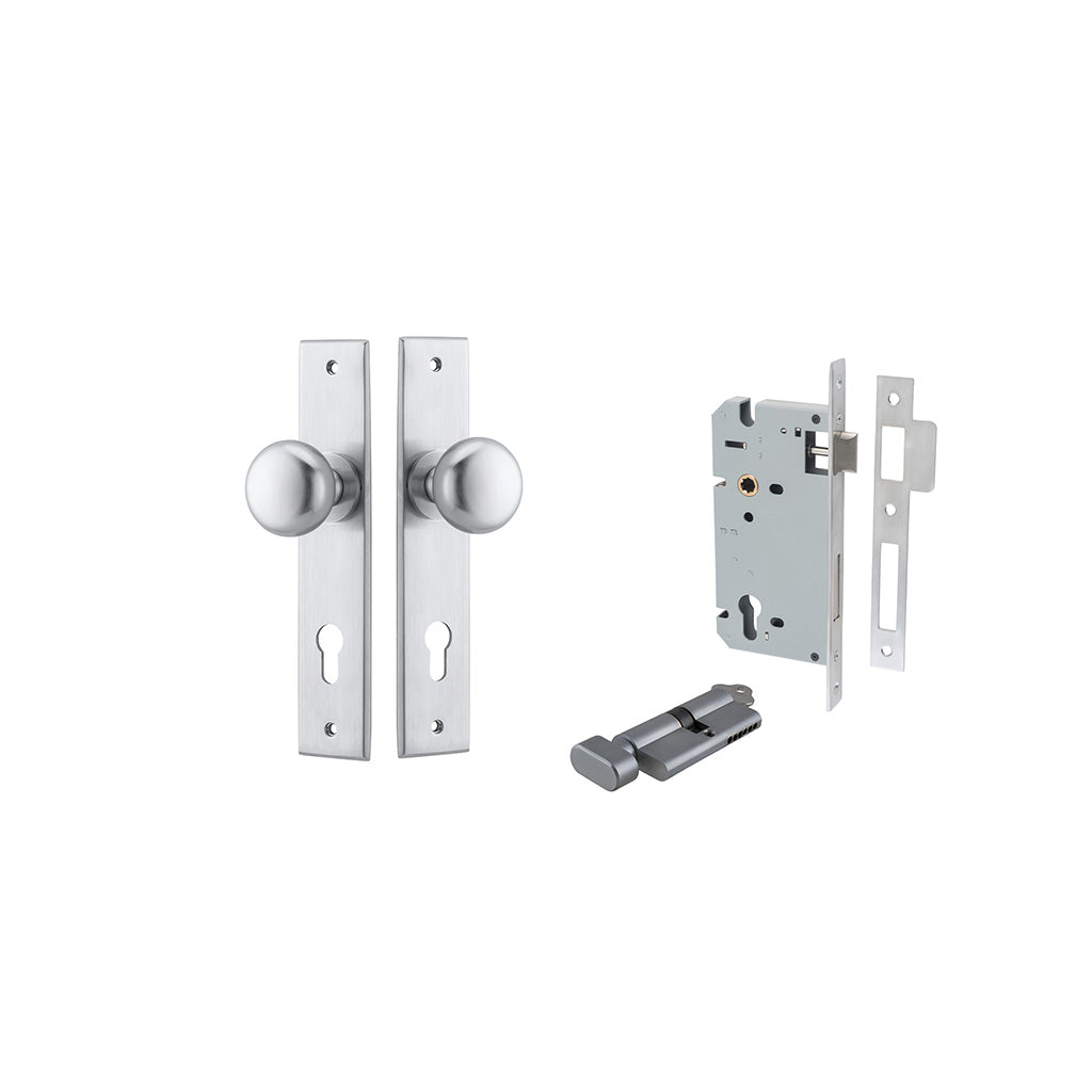 Cambridge Knob - Chamfered Backplate Brushed Chrome / Entrance / Entrance Kit (Key-Thumb)