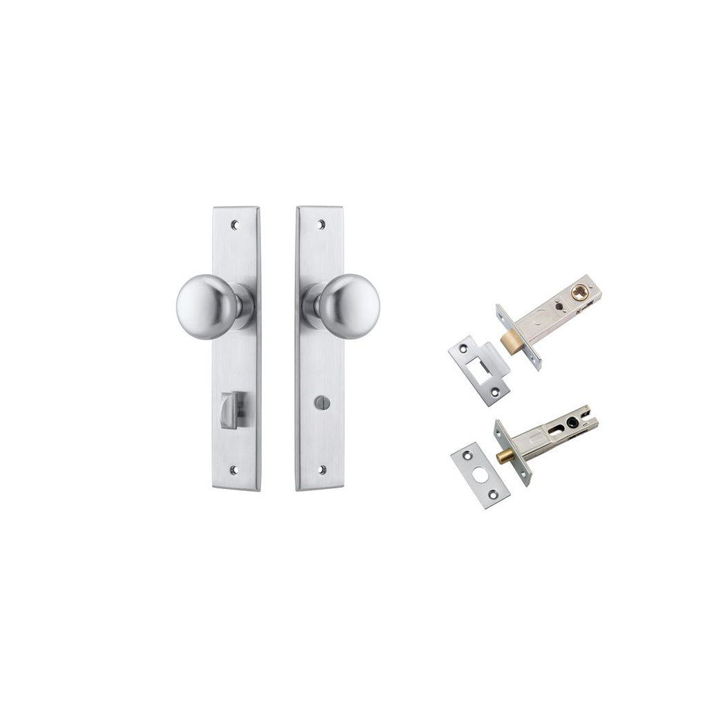 Cambridge Knob - Chamfered Backplate Brushed Chrome / Privacy / Separate Privacy Kit