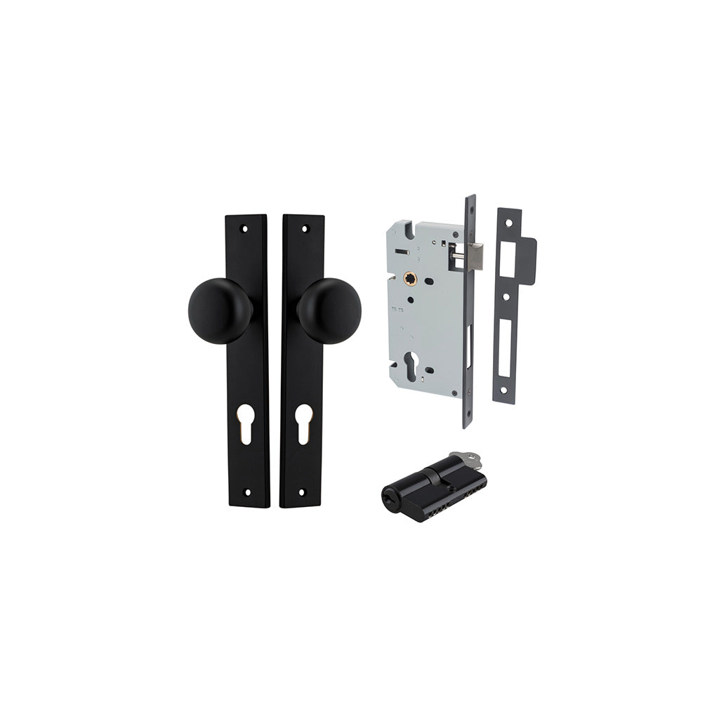 Cambridge Knob - Rectangular Backplate Matt Black / Entrance / Entrance Kit Dual Function (Key-Key)