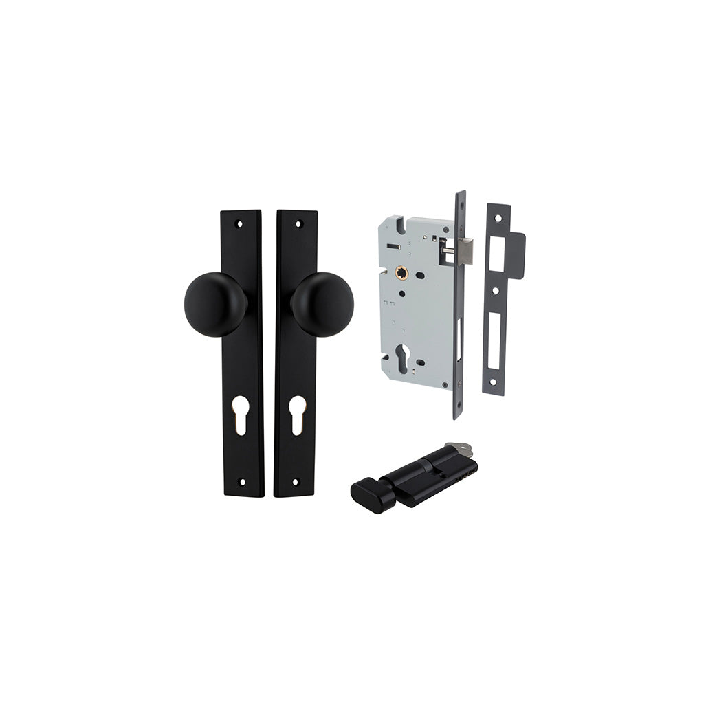 Cambridge Knob - Rectangular Backplate Matt Black / Entrance / Entrance Kit (Key-Thumb)