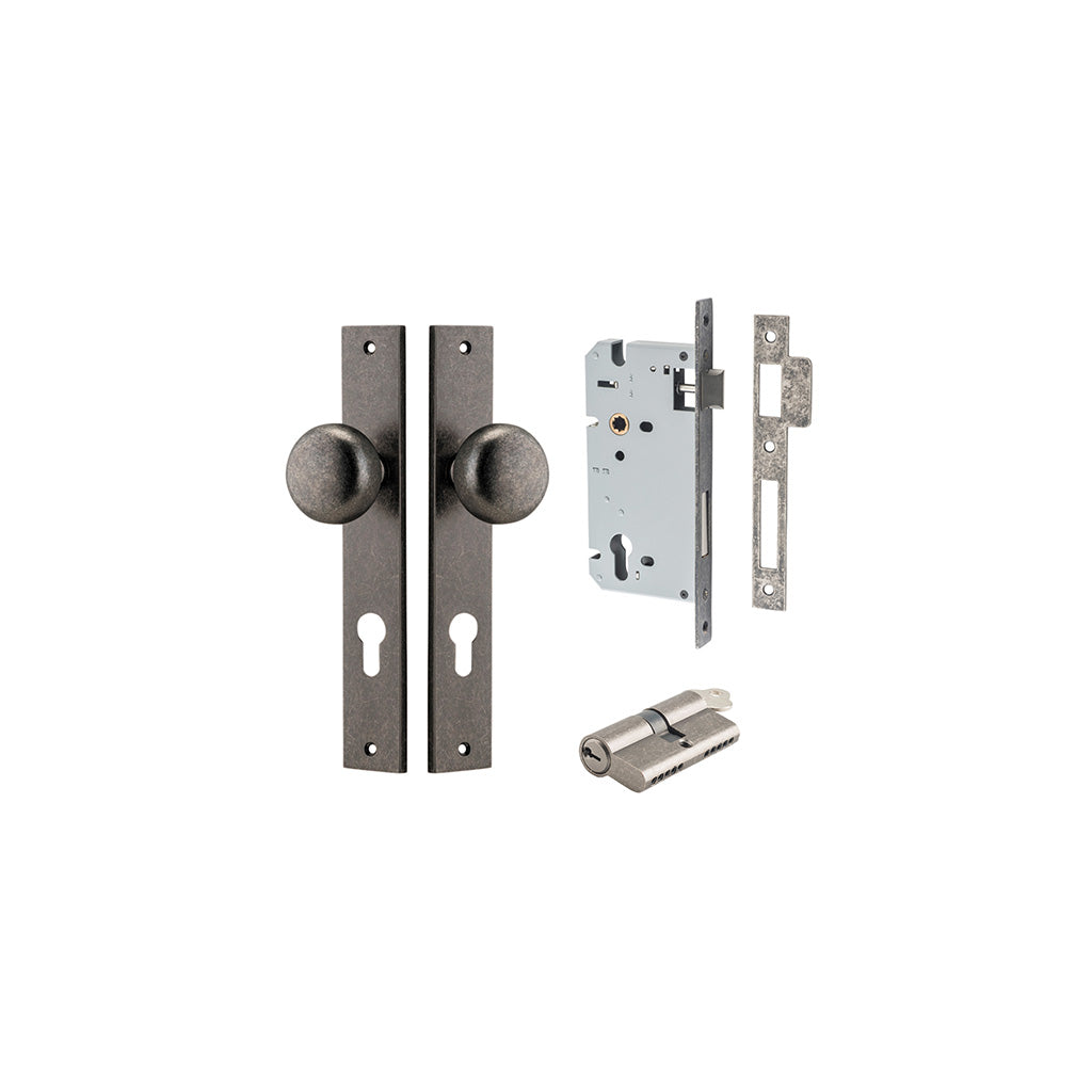 Cambridge Knob - Rectangular Backplate Distressed Nickel / Entrance / Entrance Kit Dual Function (Key-Key)