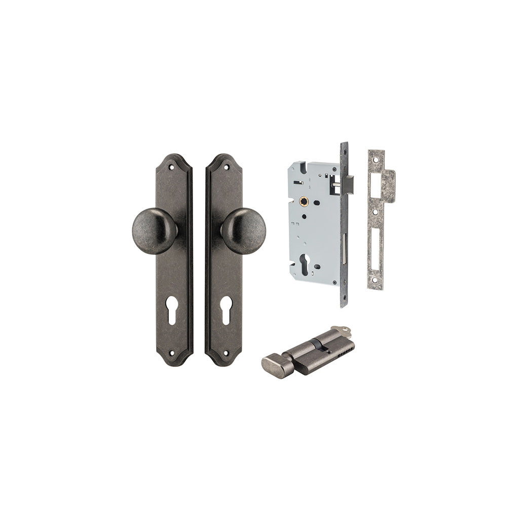 Cambridge Knob - Shouldered Backplate Distressed Nickel / Entrance / Entrance Kit (Key-Thumb)