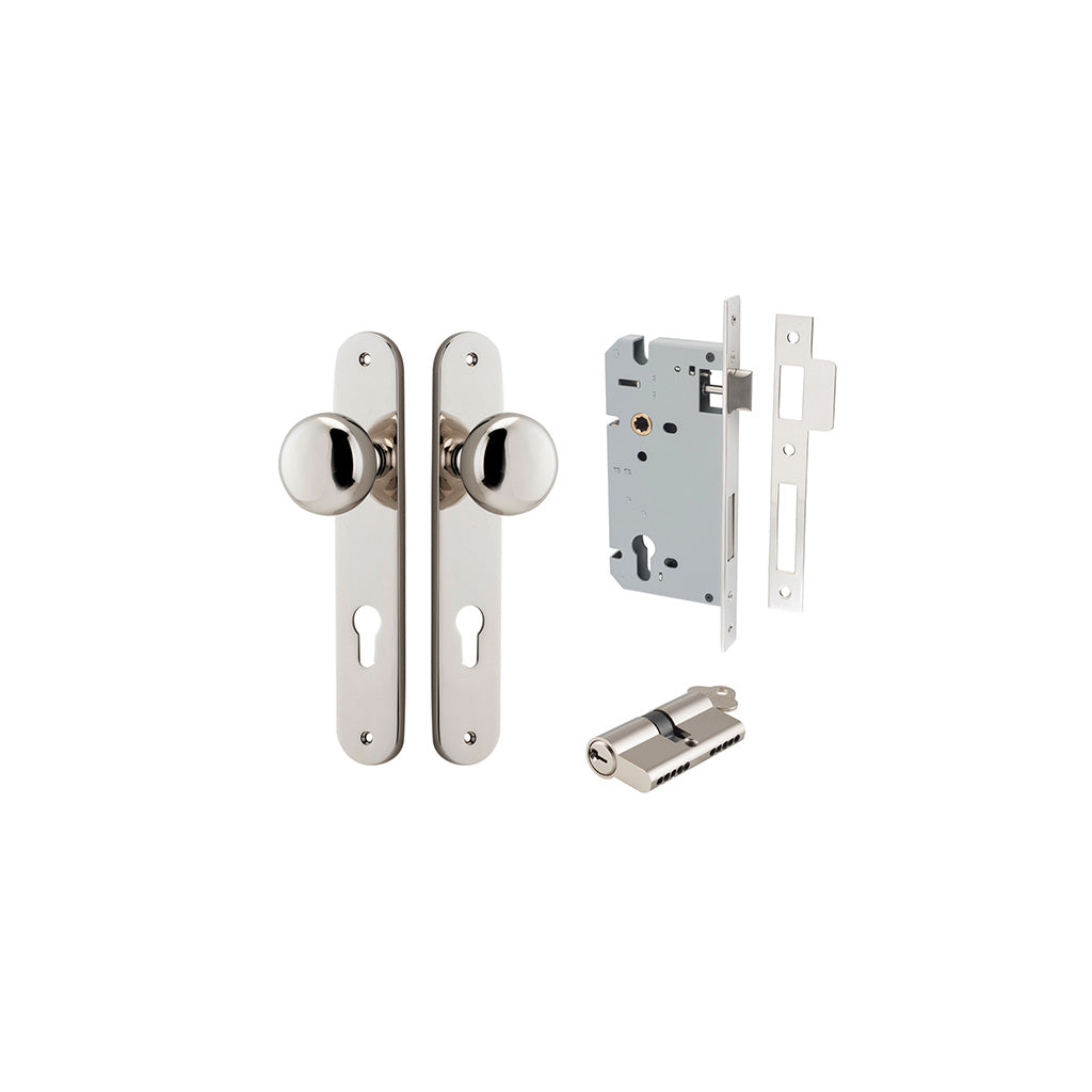Cambridge Knob - Oval Backplate Polished Nickel / Entrance / Entrance Kit Dual Function (Key-Key)