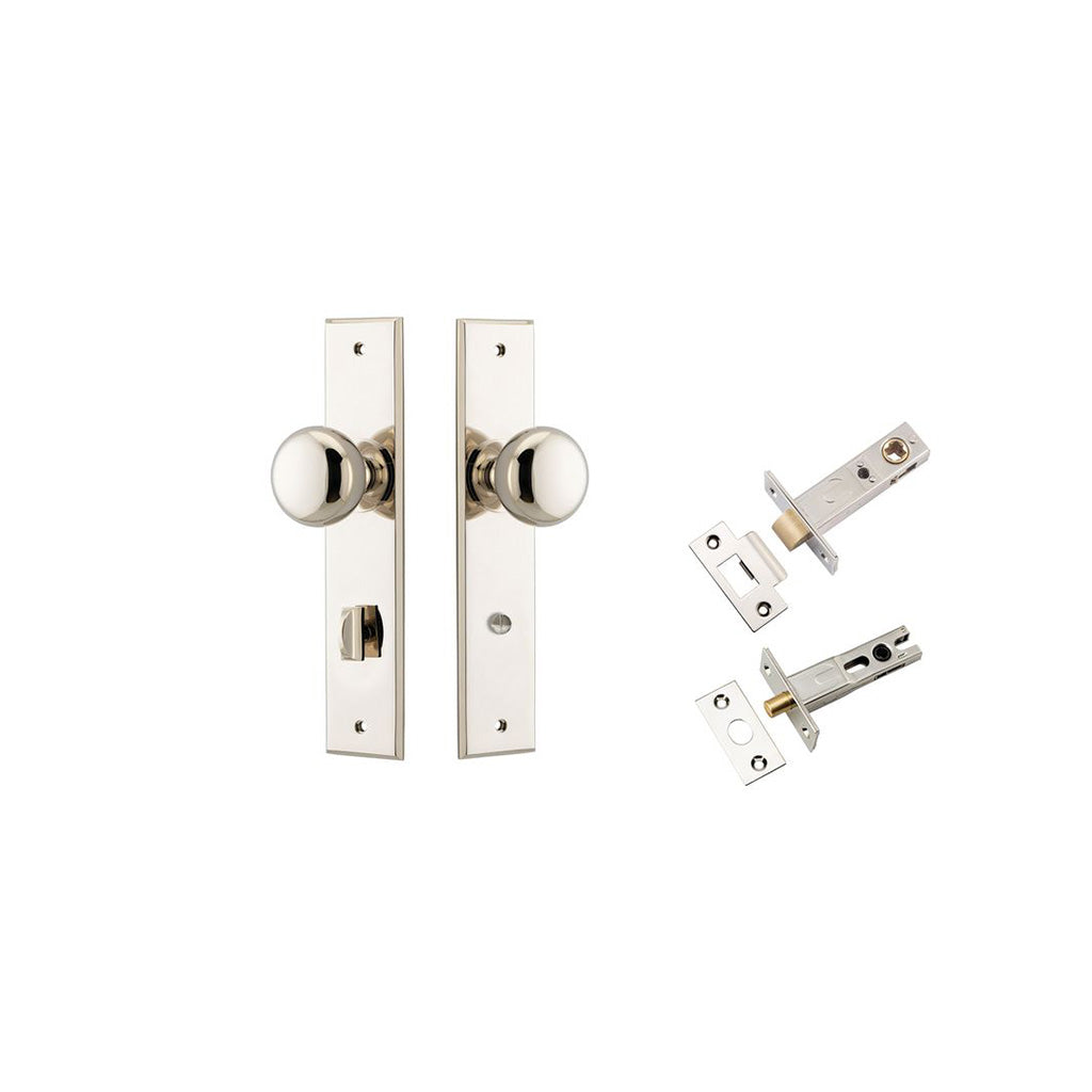 Cambridge Knob - Chamfered Backplate Polished Nickel / Privacy / Separate Privacy Kit