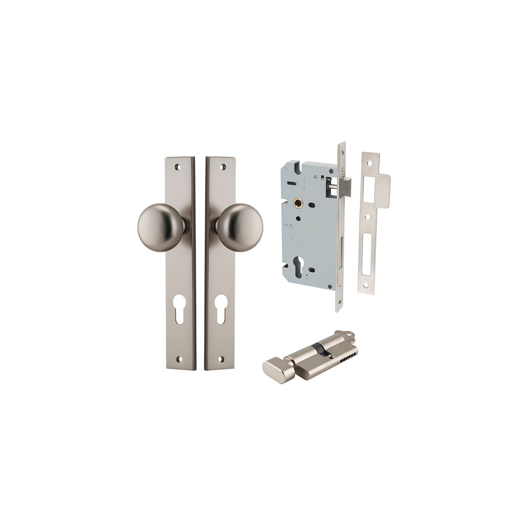 Cambridge Knob - Rectangular Backplate Satin Nickel / Entrance / Entrance Kit (Key-Thumb)
