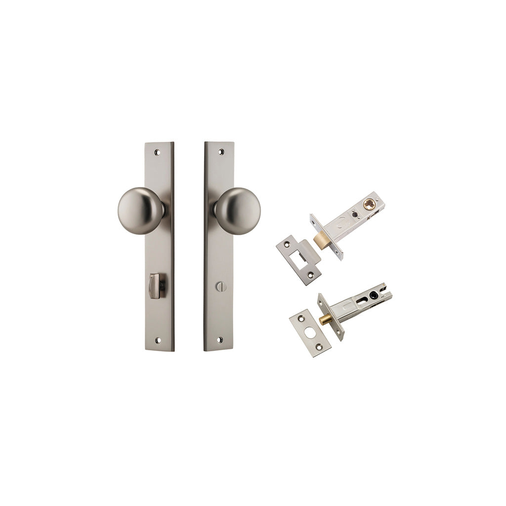 Cambridge Knob - Rectangular Backplate Satin Nickel / Privacy / Separate Privacy Kit