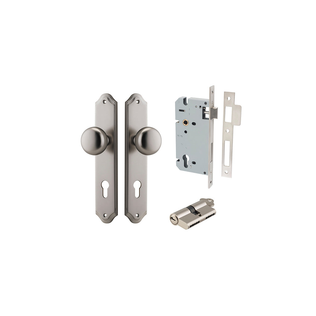 Cambridge Knob - Shouldered Backplate Satin Nickel / Entrance / Entrance Kit Dual Function (Key-Key)