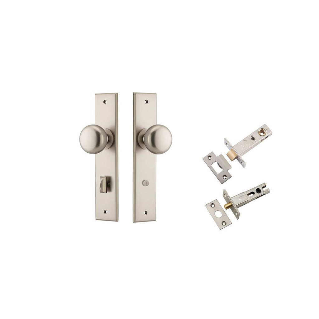Cambridge Knob - Chamfered Backplate Satin Nickel / Privacy / Separate Privacy Kit