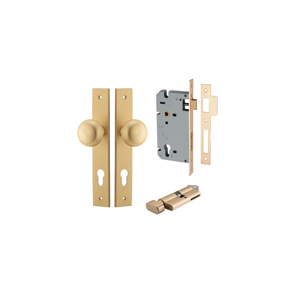 Cambridge Knob - Rectangular Backplate Brushed Brass / Entrance / Entrance Kit (Key-Thumb)