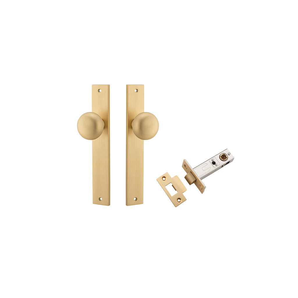Cambridge Knob - Rectangular Backplate Brushed Brass / Passage / Passage Kit