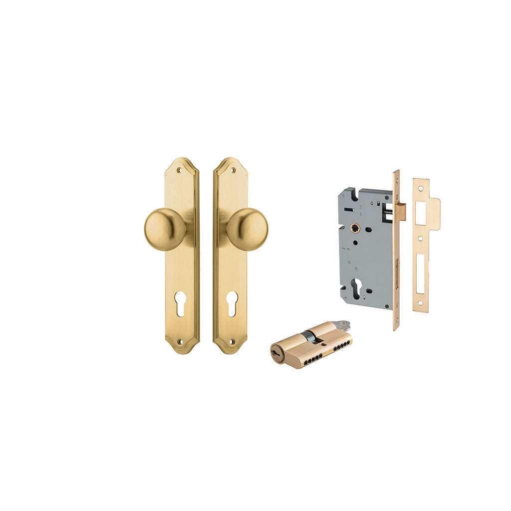 Cambridge Knob - Shouldered Backplate Brushed Brass / Entrance / Entrance Kit Dual Function (Key-Key)