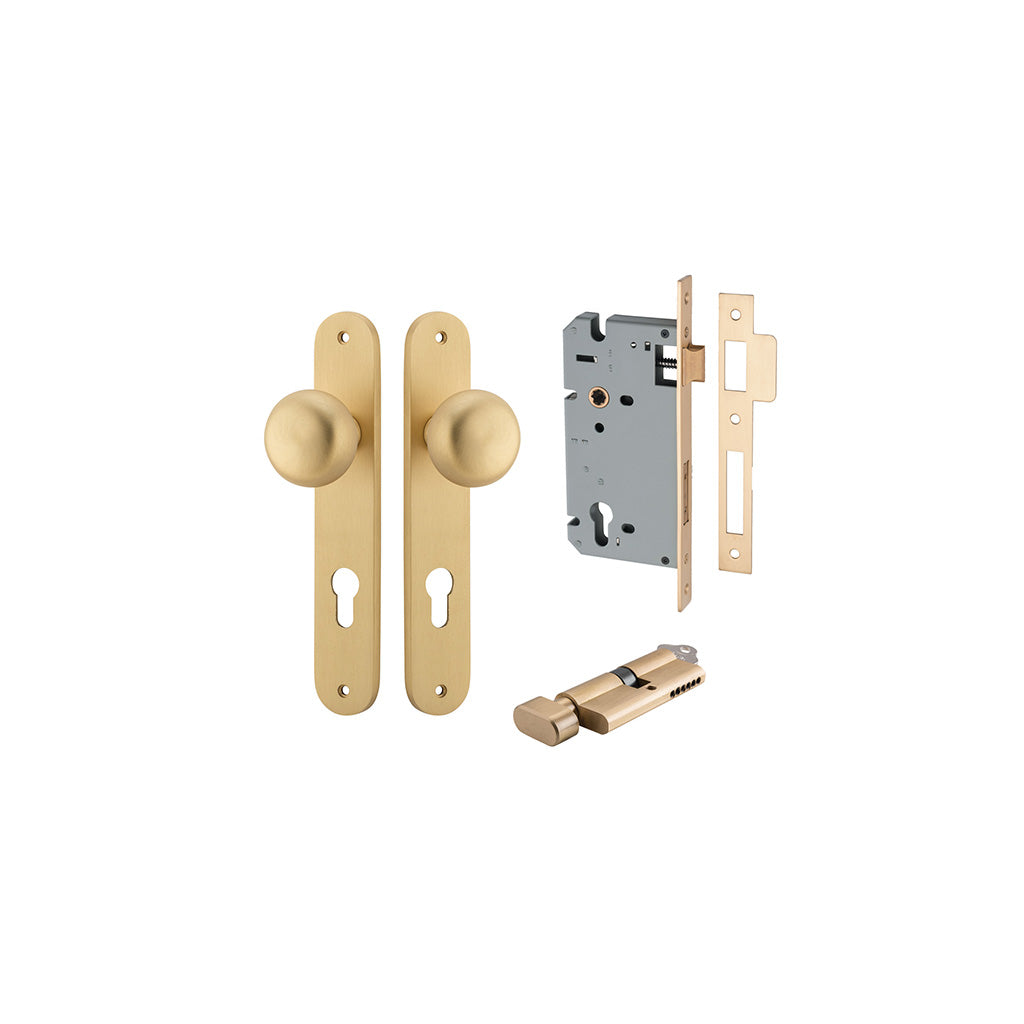 Cambridge Knob - Oval Backplate Brushed Brass / Entrance / Entrance Kit (Key-Thumb)