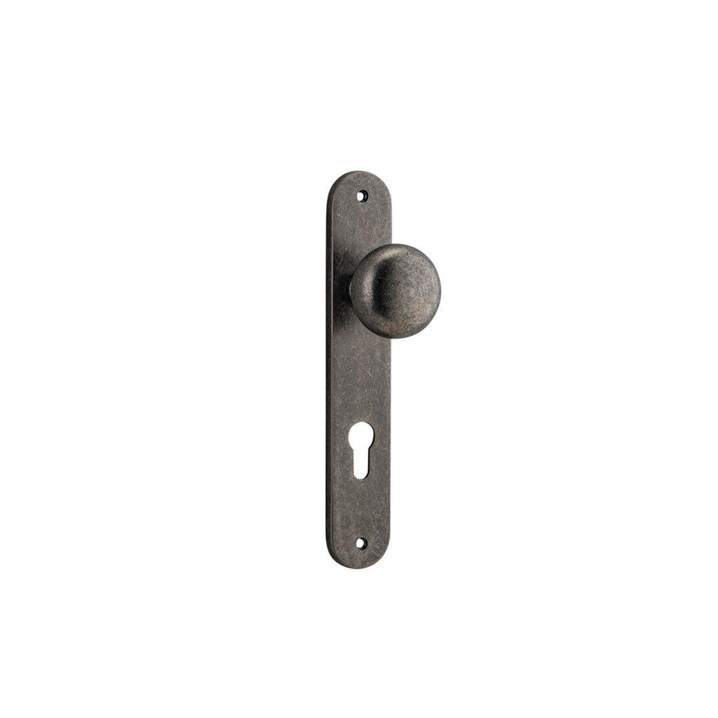 Cambridge Knob - Oval Backplate Distressed Nickel / Entrance / Lever Set Only