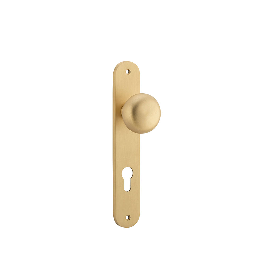 Cambridge Knob - Oval Backplate Brushed Brass / Entrance / Lever Set Only