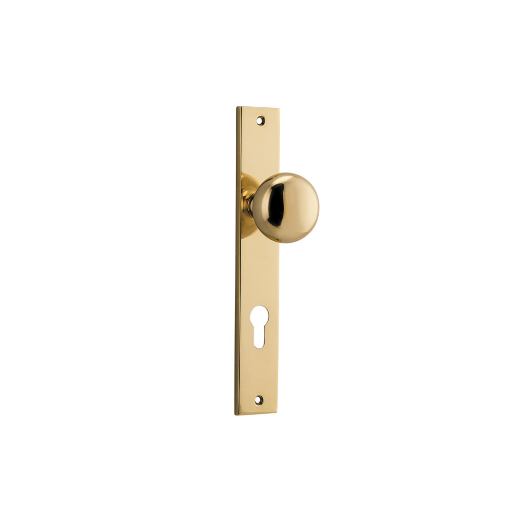 Cambridge Knob - Rectangular Backplate Polished Brass / Entrance / Lever Set Only
