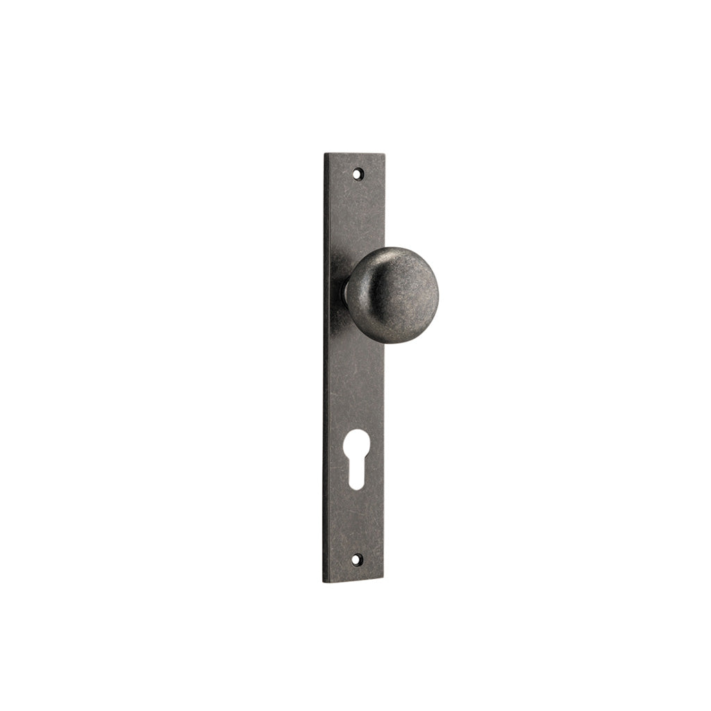 Cambridge Knob - Rectangular Backplate Distressed Nickel / Entrance / Lever Set Only