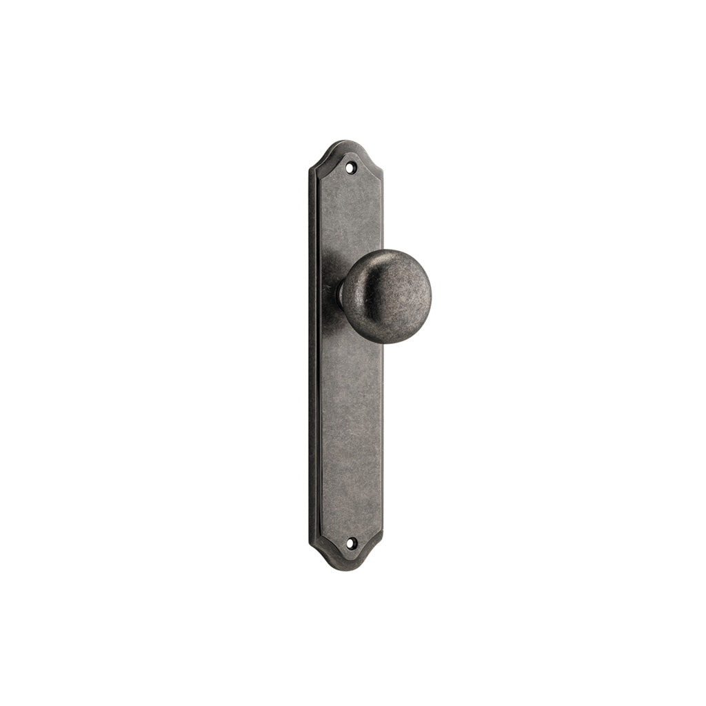 Cambridge Knob - Shouldered Backplate Distressed Nickel / Passage / Lever Set Only