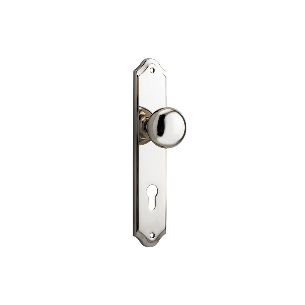 Cambridge Knob - Shouldered Backplate Polished Nickel / Entrance / Lever Set Only