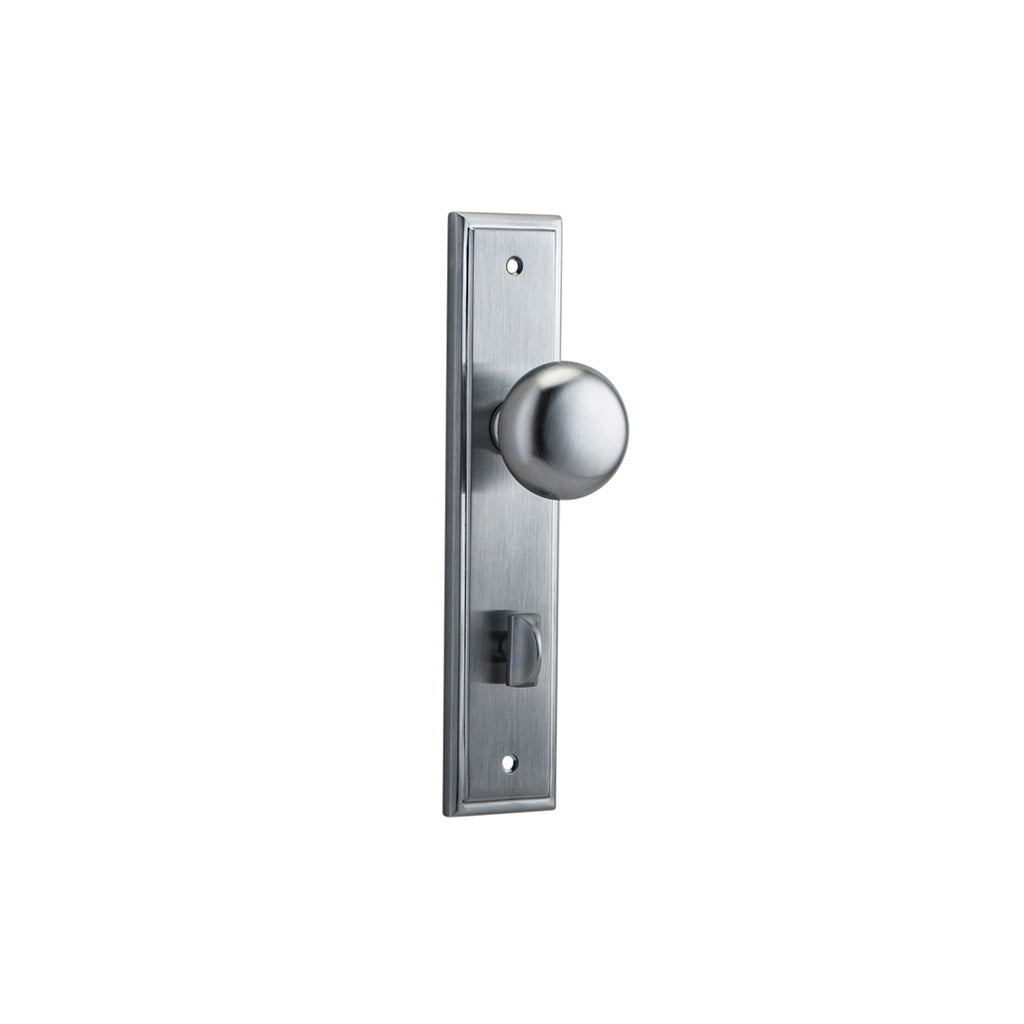 Cambridge Knob - Stepped Backplate Brushed Chrome / Privacy / Lever Set Only