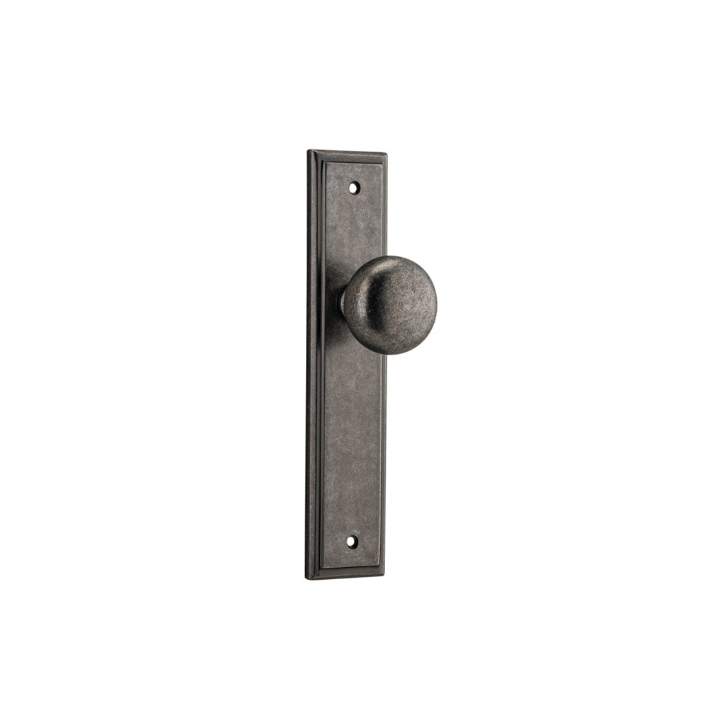 Cambridge Knob - Stepped Backplate Distressed Nickel / Passage / Lever Set Only