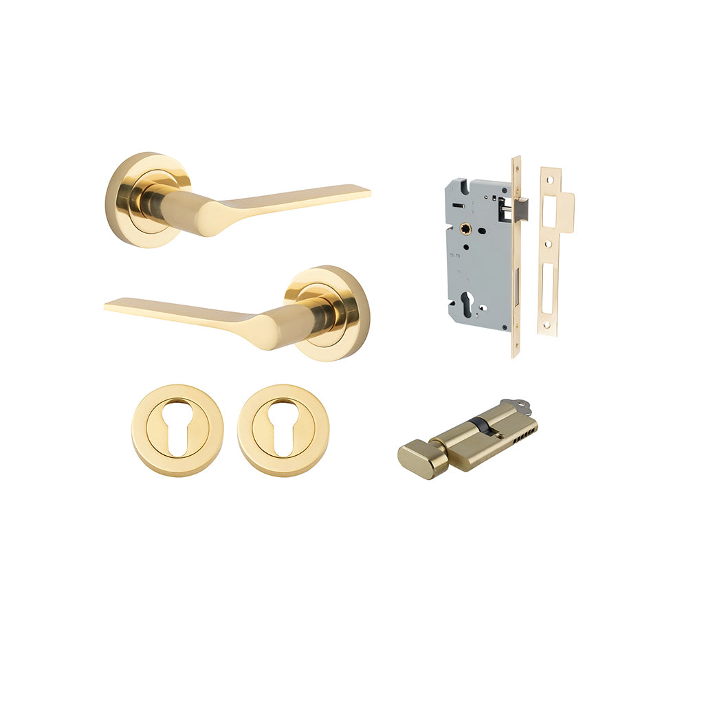 Como Lever - Round Rose Polished Brass / Entrance / Entrance Kit (Key-Thumb)